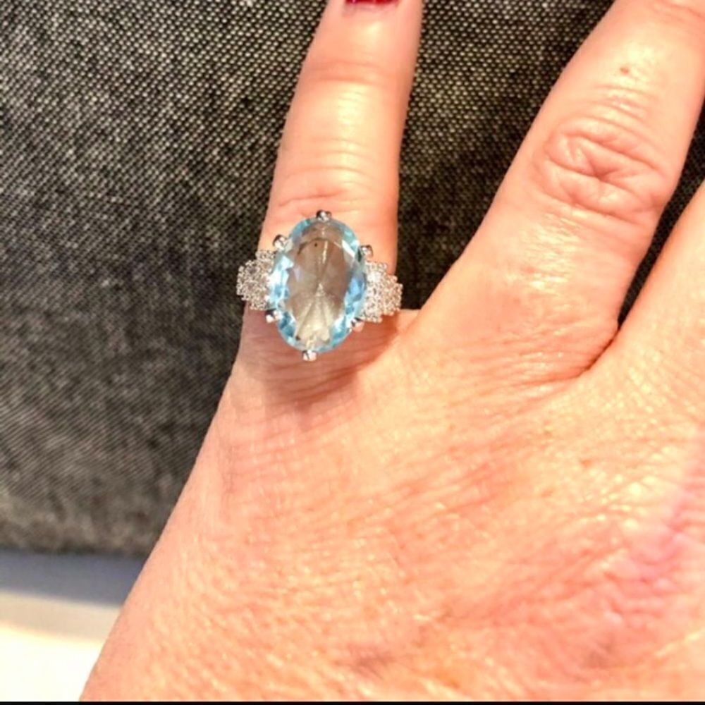 Simulated Blue Topaz & Sterling Silver Ring - Picture 8 of 11